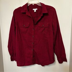 Croft & Barrow Womens Top PM Petite M Red Black Check Plaid Flannel EUC Button